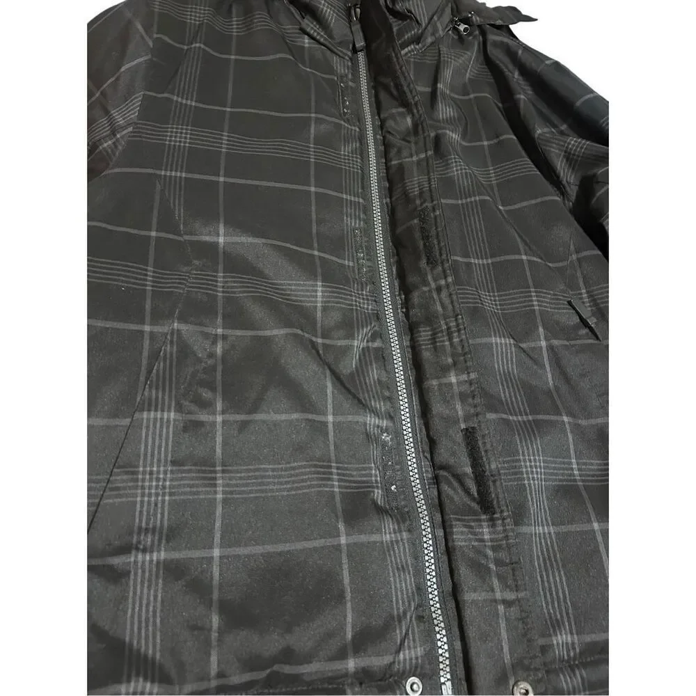 ZeroXposur Men's Size L Black/Gray Plaid Print Full Zip Winter Jacket Coat & Hoo